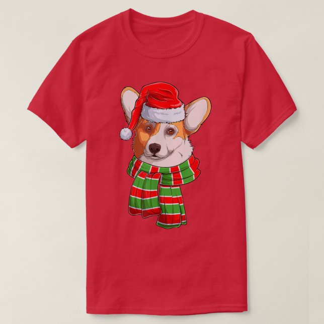 Cute Corgi Hund Wearing Red Santa Hat T Shirt (Design framsida)