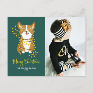 Cute Corgi i String Ljus God jul Photo Helg Vykort