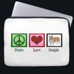 Cute Corgi Laptop Sleeve<br><div class="desc">Ett fredstecken,  ett hjärta och en söt pembroke welsh Corgi.</div>