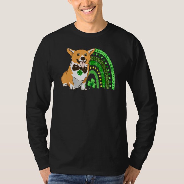 Cute Corgi Leprechaun Rainbow Shamrock St Patrick T Shirt (Framsida)