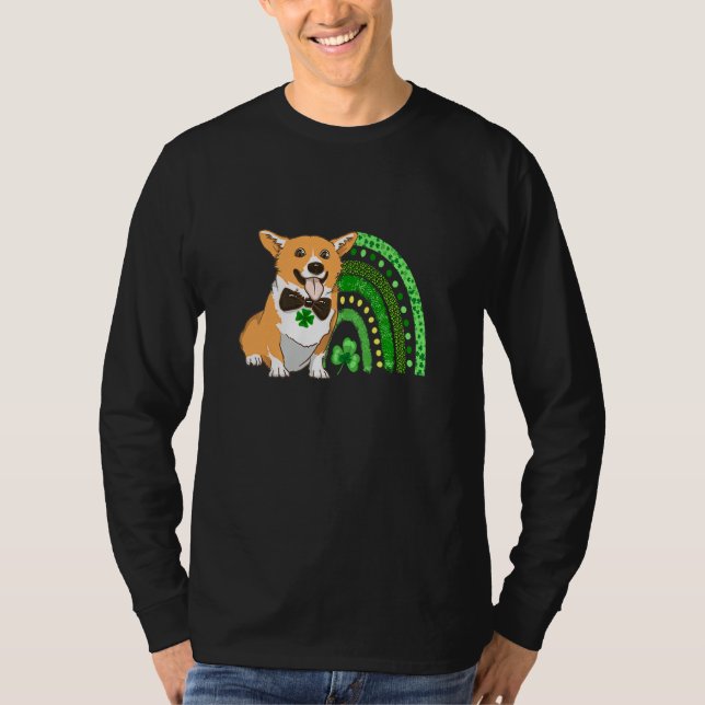 Cute Corgi Leprechaun Rainbow Shamrock St Patrick' T Shirt (Framsida)