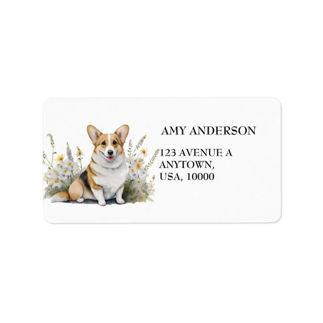 Cute Corgi med blommor Adressetikett (Framsidan)
