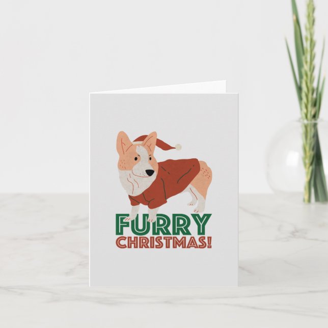 Cute Corgi med julpun: Håriget jul Anteckningskort (Framsida)