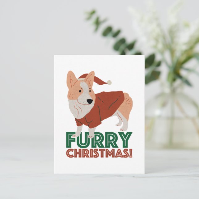 Cute Corgi med julpun: Håriget jul Vykort (Stående Fram)