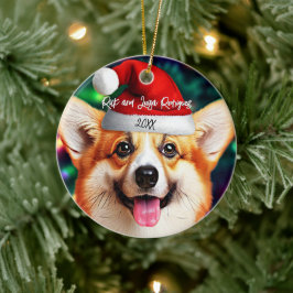 Cute Corgi med jultomten jul Julgransprydnad Keramik