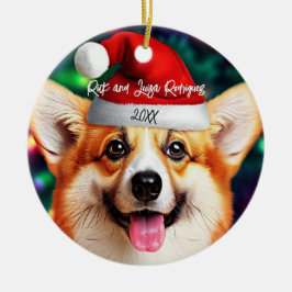 Cute Corgi med jultomten jul Julgransprydnad Keramik