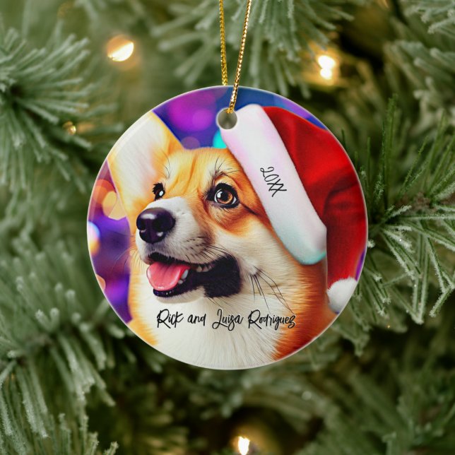 Cute Corgi med jultomten jul Julgransprydnad Keramik (Träd)