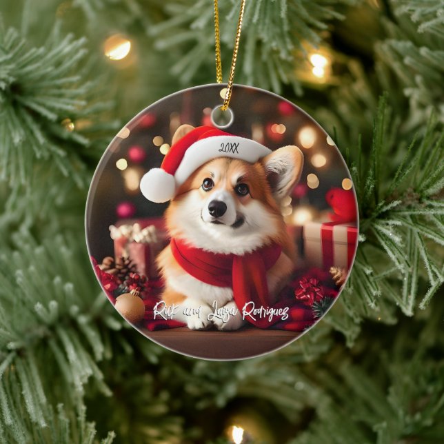 Cute Corgi med jultomten jul Julgransprydnad Keramik (Träd)