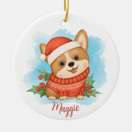Cute Corgi med Namn Julgransprydnad Keramik