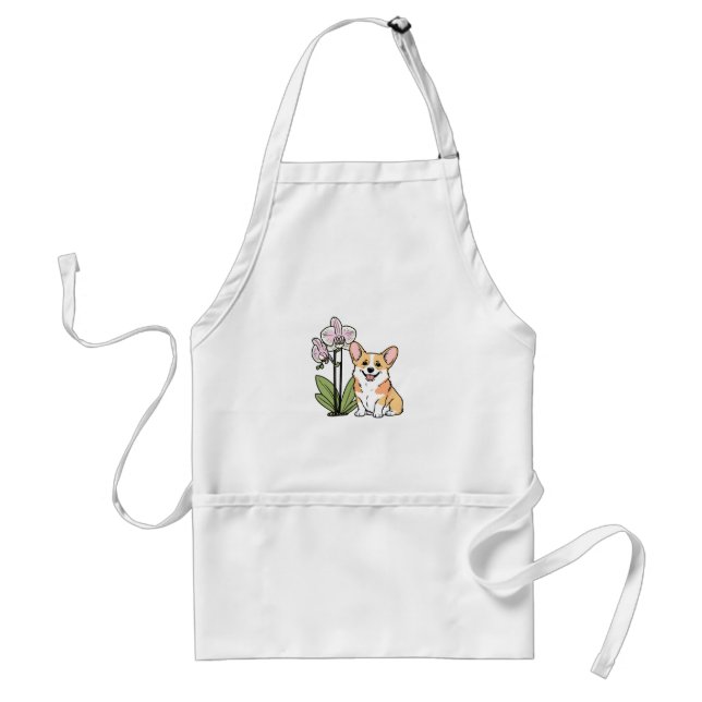 Cute Corgi med Orchidé Förkläde (Framsidan)