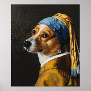 Cute Corgi med Pearl Earrings - Poster av djurkons