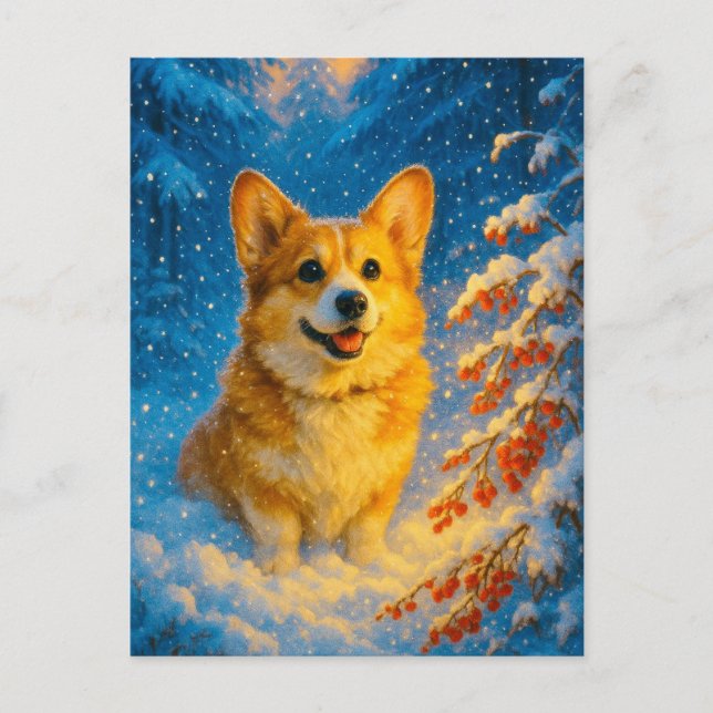 Cute Corgi Merry Lycklig Julgran vykort (Framsida)