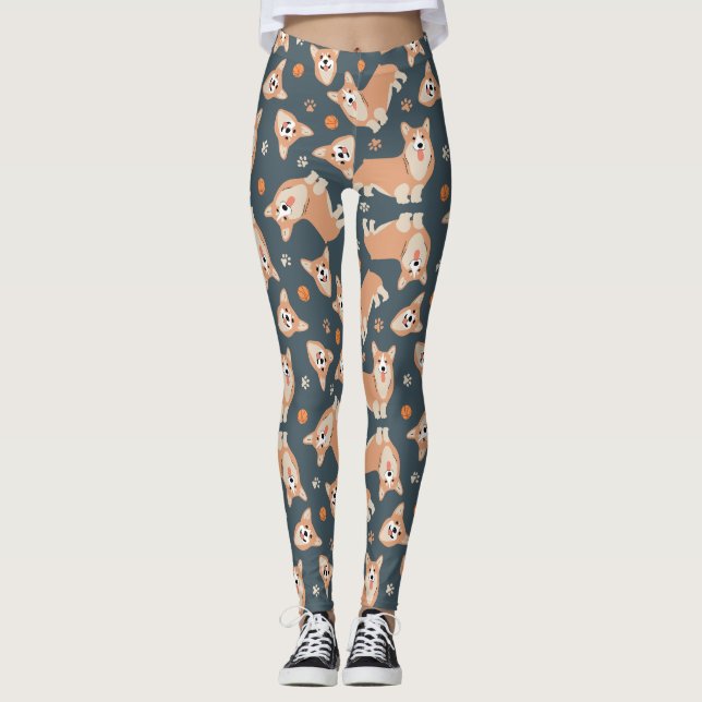 Cute Corgi Mönster Leggings (Framsida)