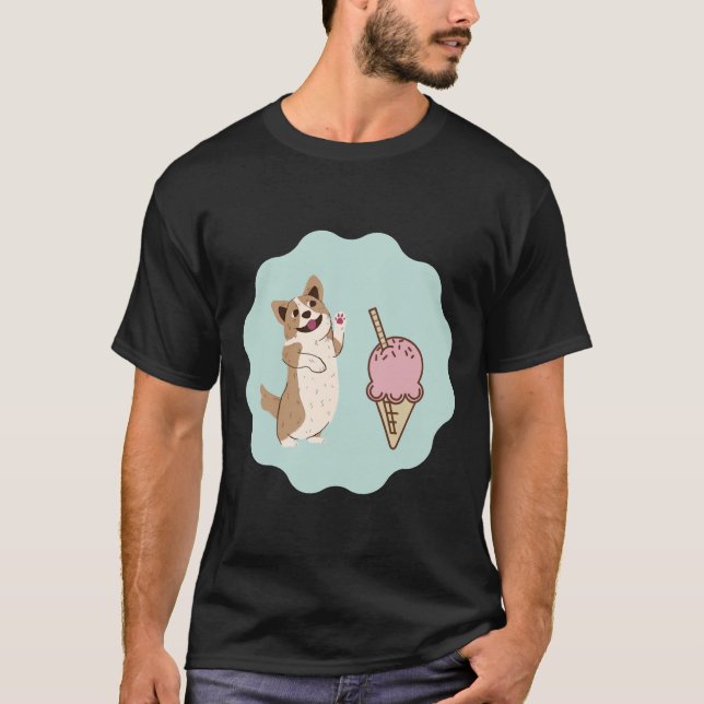 Cute Corgi Mönster med iskräm T Shirt (Framsida)