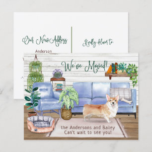 Cute Corgi Mysigt New Home Flytta Meddelande Vykort