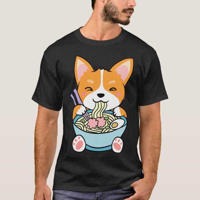 Cute Corgi Noodle T Shirt (Framsida)