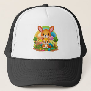 Cute Corgi och Friend i Fantasy Liggande Keps