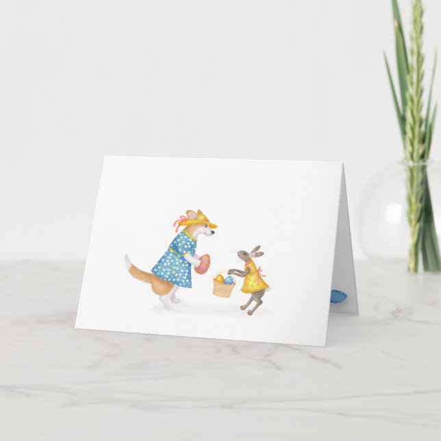 Cute corgi och hare Påsk-kort Kort (Framsida)