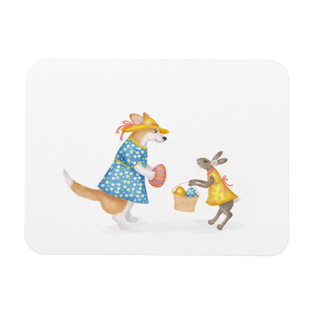 Cute corgi och hare Påsk magnet (Horisontell)