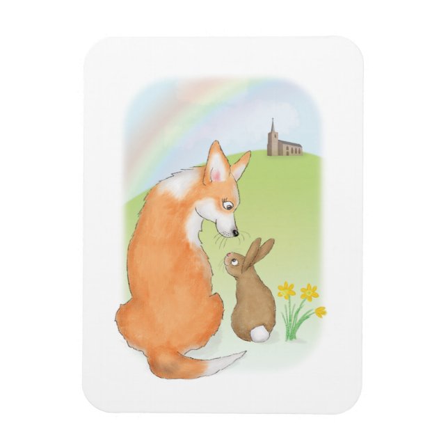 Cute corgi och kanin Påsk magnet (Vertikal)
