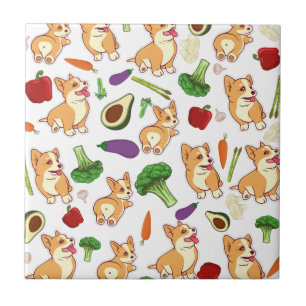 Cute Corgi och Vegetables Food Mönster Kakelplatta