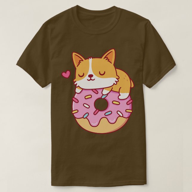 Cute Corgi på Donut Funny T Shirt (Design framsida)