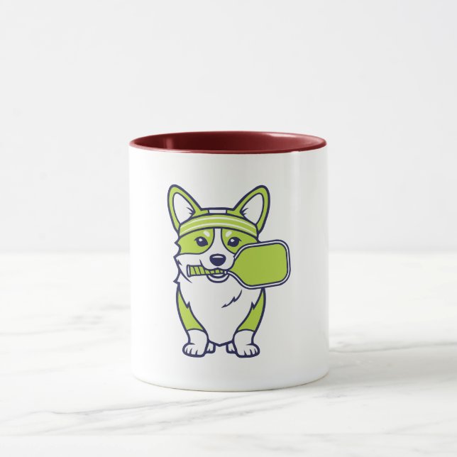 Cute Corgi Pickleball Player Illustration-- Funny  Mugg (Center)
