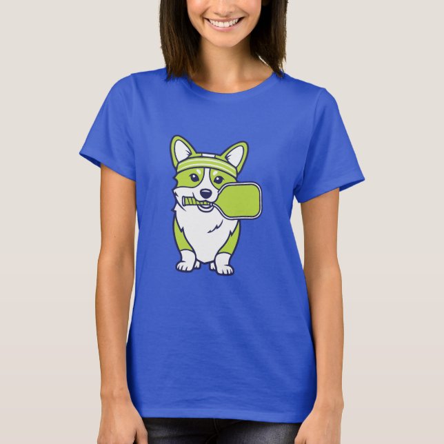 Cute Corgi Pickleball Player Illustration-- Funny  T Shirt (Framsida)