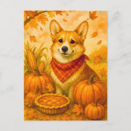 Cute Corgi Pumpkin Paj Happy thanksgiving vykort