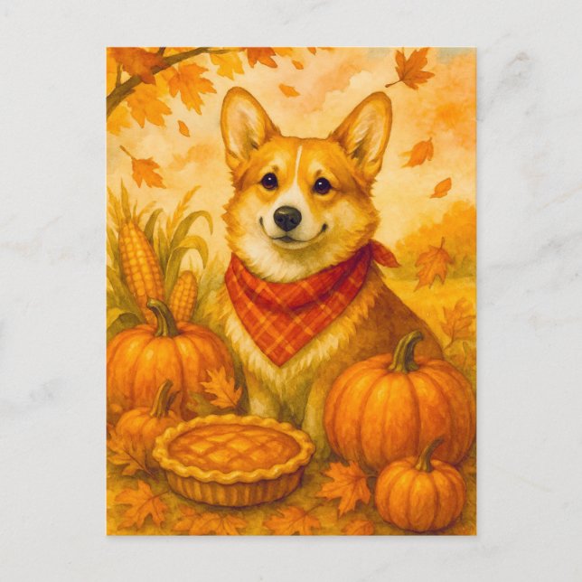 Cute Corgi Pumpkin Paj Happy thanksgiving vykort (Framsida)