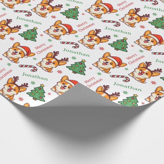 Cute Corgi Puppy Christmas Tree Holidays Presentpapper (Hörn)