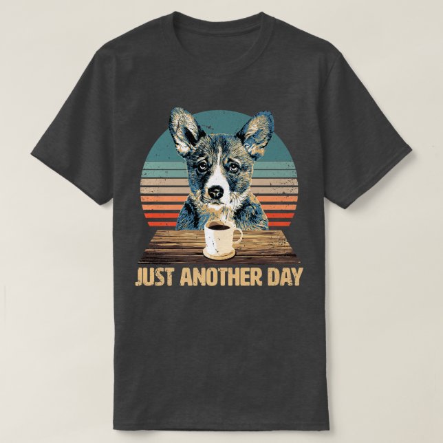 Cute Corgi Puppy Drinks Coffee-957 T Shirt (Design framsida)
