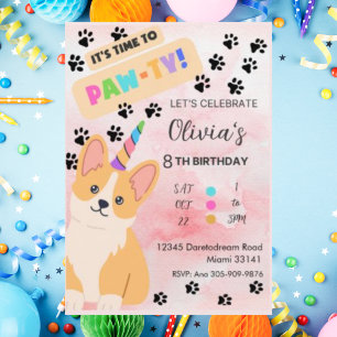 Cute Corgi Puppy Hund Birthday-inbjudan Inbjudningar