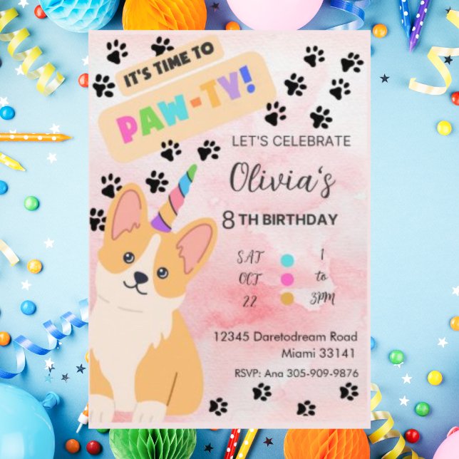 Cute Corgi Puppy Hund Birthday-inbjudan Inbjudningar (Skapare uppladdad)