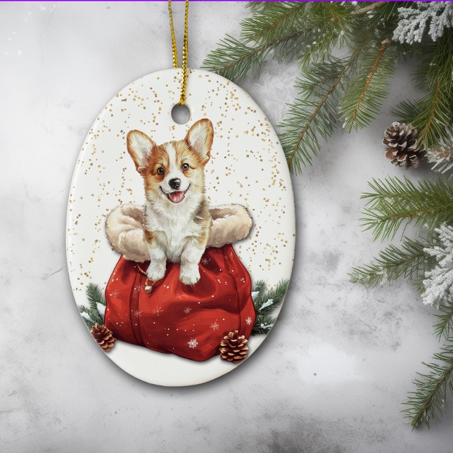 Cute Corgi Puppy Hund julklapp Julgransprydnad Keramik (Skapare uppladdad)