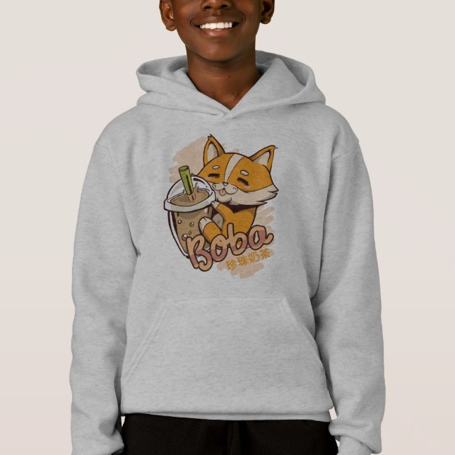 Cute Corgi Puppy med Bubble Tea T Shirt (Framsida)