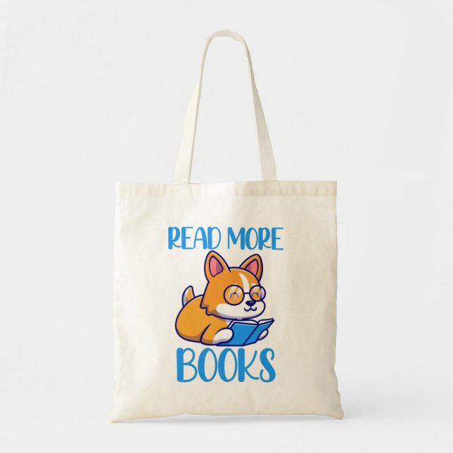 Cute Corgi Reading Bok Tote Bag Tygkasse (Framsidan)