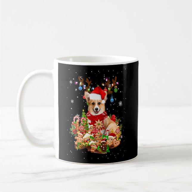 Cute Corgi Reindeer jul Lighting Santa Julafton Kaffemugg (Vänster)