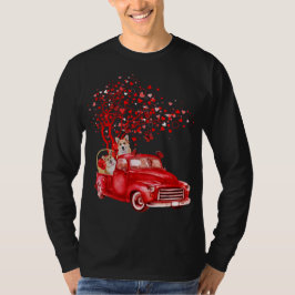 Cute Corgi Riding Red Lastbil Valentine Butterfly  T Shirt