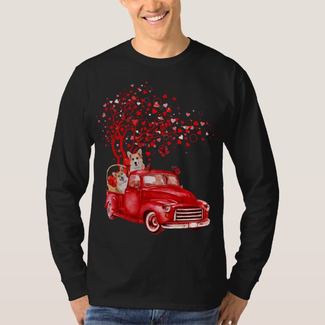 Cute Corgi Riding Red Lastbil Valentine Butterfly  T Shirt (Framsida)