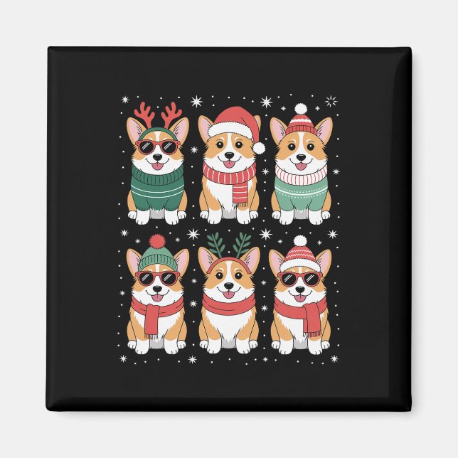 Cute Corgi Santa Hat jul Magnet (Framsidan)