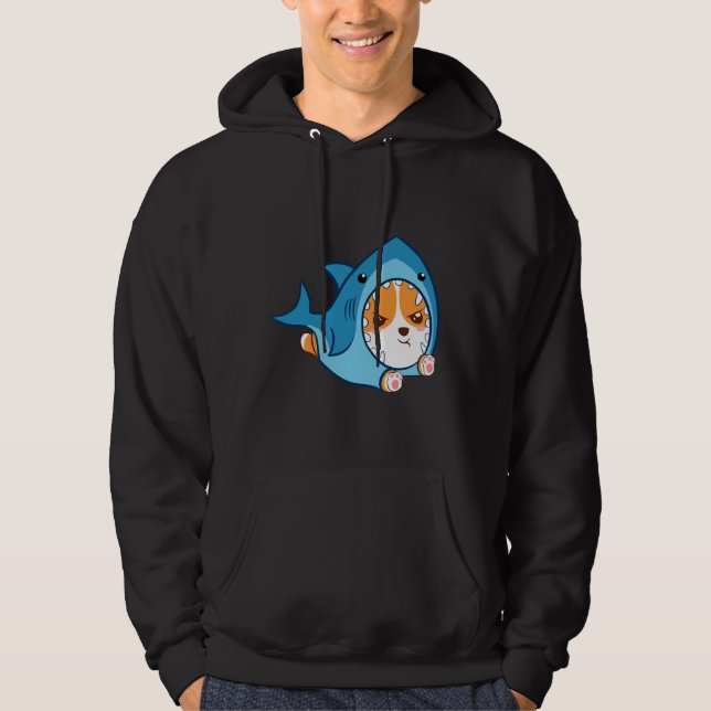 Cute Corgi Shark Hoodie (Framsida)