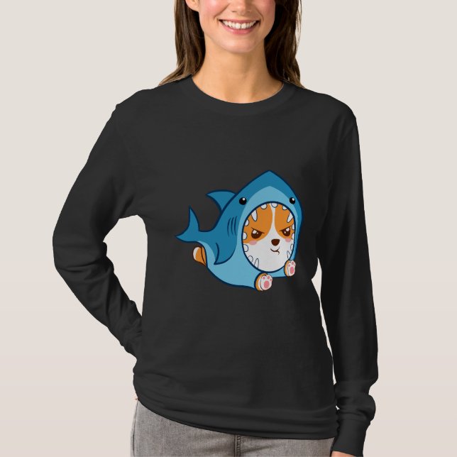 Cute Corgi Shark T Shirt (Framsida)