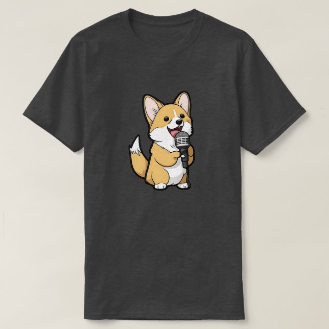 Cute Corgi Singing T Shirt (Design framsida)