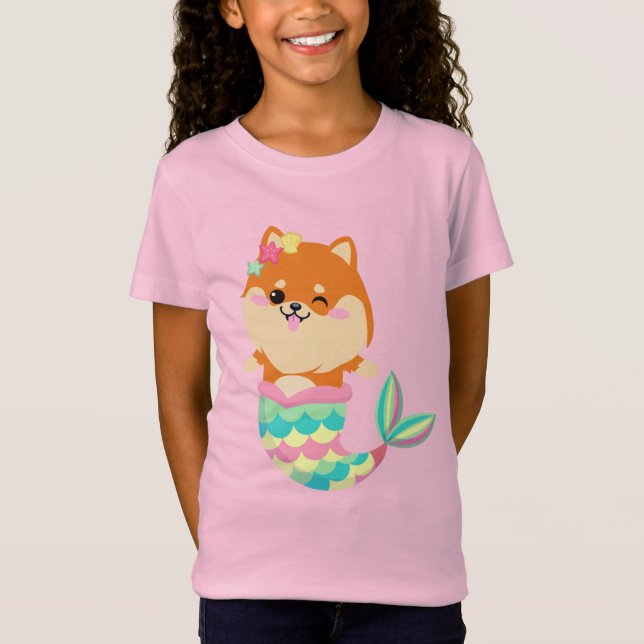 Cute Corgi Sjöjungfru Puppy Hund Kids Girl T Shirt (Framsida)