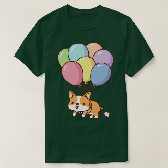 Cute Corgi som flyger med regnbågsballonger T Shirt (Design framsida)