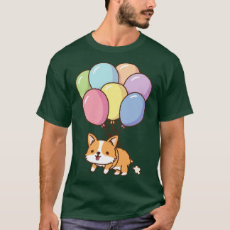 Cute Corgi som flyger med regnbågsballonger T Shirt