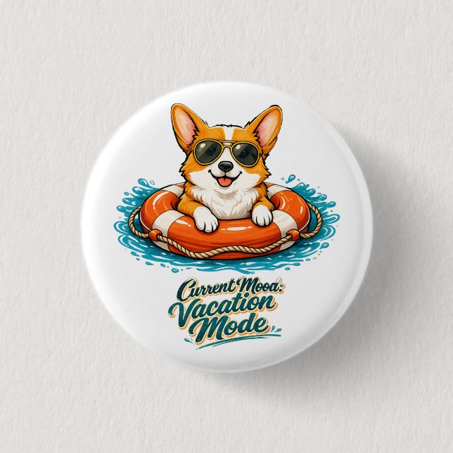 ​Cute Corgi Summer Vacation Mode Button Knapp (Framsida)