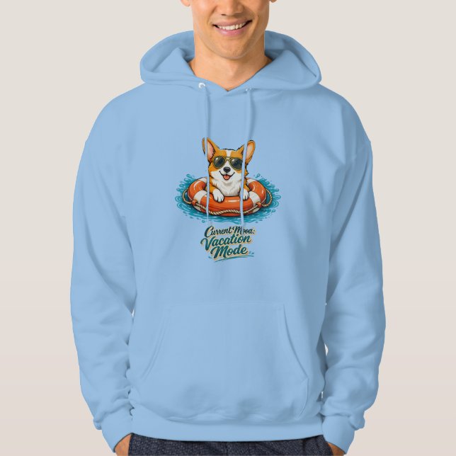 Cute Corgi Summer Vacation Mode Hoodie | Funny Bea (Framsida)