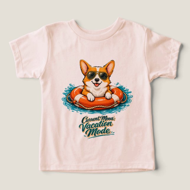 Cute Corgi Summer Vacation Mode T-Shirt (Design Framsida)